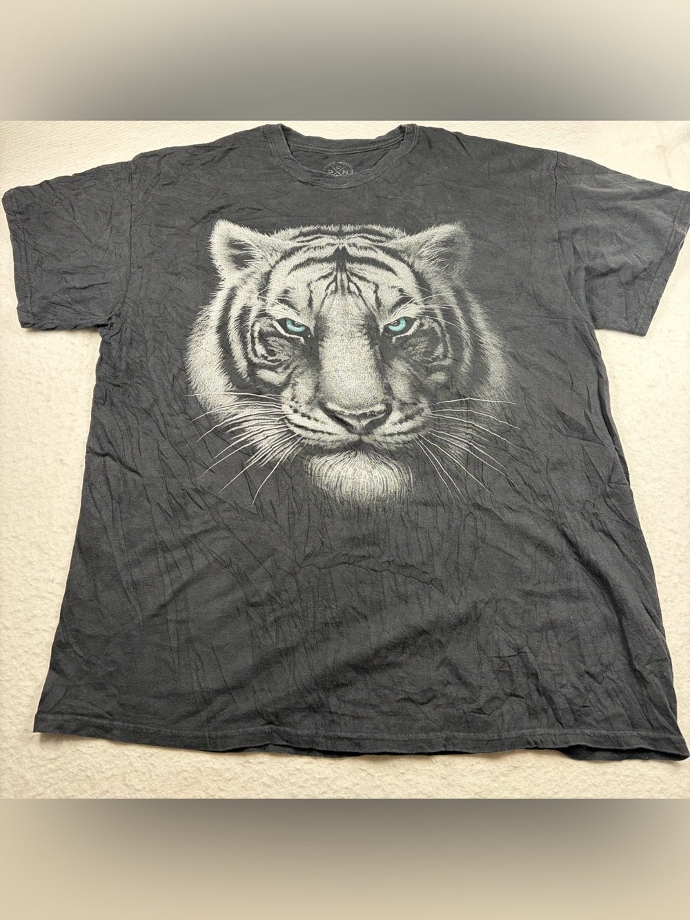 Men's Charcoal Graphic Tiger Print Tee - Grey with Blue Accent